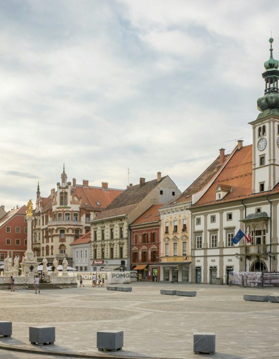 a group of buildings with a tower